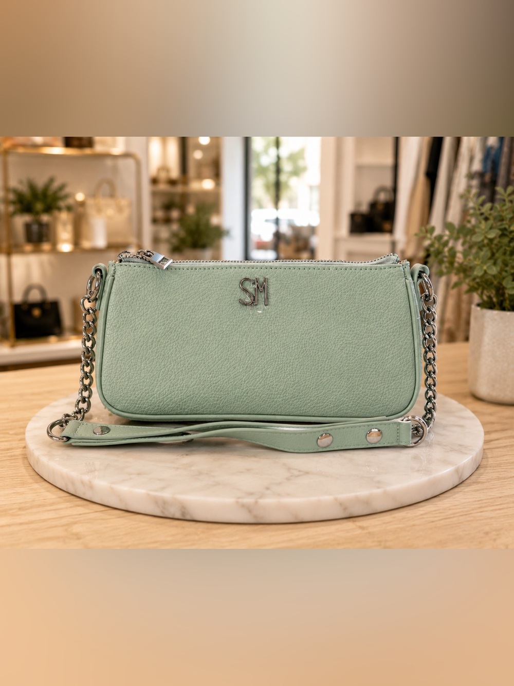 Steve Madden Bhayley Chain Mint Shoulder Bag Pebbled Faux Leather NWT - Picture 3 of 16